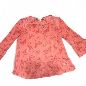 Self Esteem Y2K Coral Butterfly Babydoll Blouse